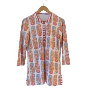 J McLaughlin Paisley Henley Top Medium Catalina Cloth Stretch 3/4 Sleeves Boho